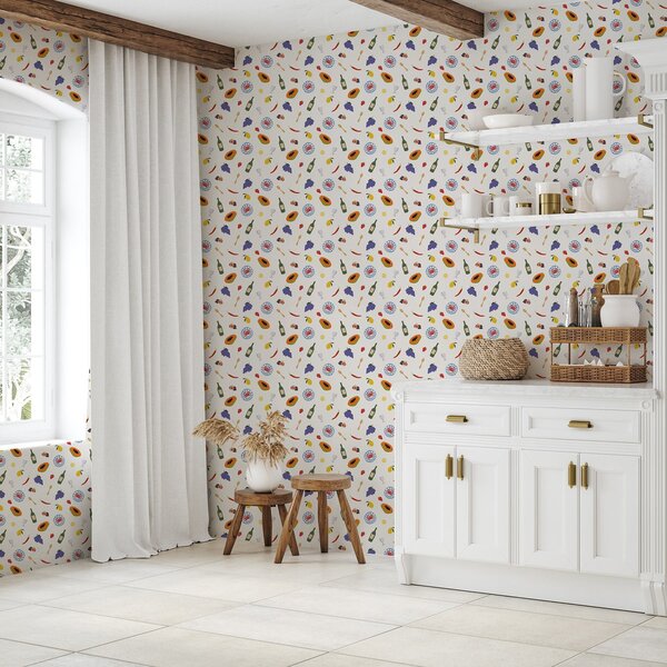 Tapety Ułożone owoce, wino i przyprawy na jasnym tle, Tapety Jedzenie i Napoje, a00639 : Uwalls.pl
