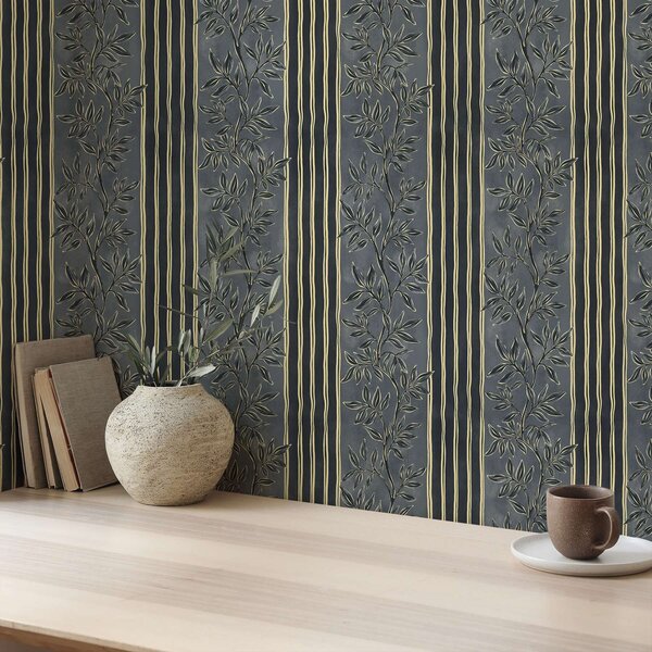 Tapety Pionowe paski z motywami roślinnymi w ciemnych odcieniach, Tapety Geometryczne, Tapety w paski, a00648 : Uwalls.pl