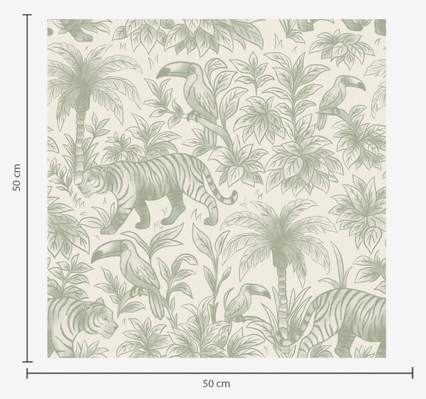 Tapety Tygrysy i tropikalne ptaki wśród palm na jasnym tle, Tapety las, a00711 : Uwalls.pl