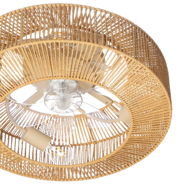 Wentylator sufitowy Lucande z oświetleniem Raveni, Ø 50 cm, lina konopna Raveni, kremowy / amber, salon / jadalnia, nowoczesny