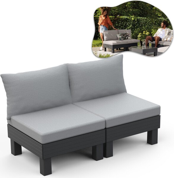 Keter Elements Sofa ogrodowa 2-osobowa modułowa Grafitowa z poduszkami - 132x74x80 cm