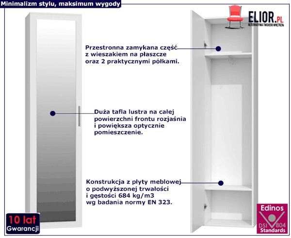 Biała Szafa Jednodrzwiowa Z Lustrem E9-E77