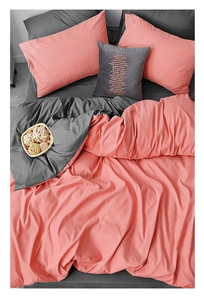 Łososiowo-szara bawełniana pościel dwuosobowa z prześcieradłem 200x220 cm – Mila Home