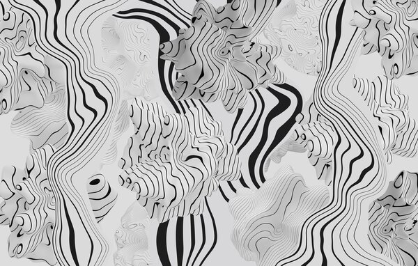 Fototapety abstrakcyjne organiczne kształty w stylu 3D w odcieniach bieli i szarości z czarnymi paskami, Fototapety Abstrakcja, w04627 : Uwalls.pl