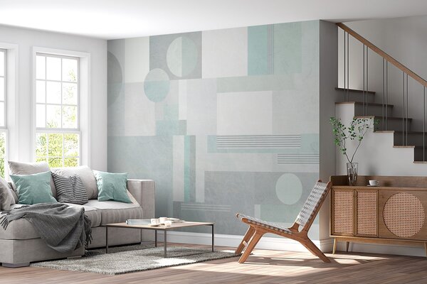 Fototapety abstrakcyjna geometria w odcieniach szarości i zieleni, Fototapety Geometryczne, w04635v3 : Uwalls.pl