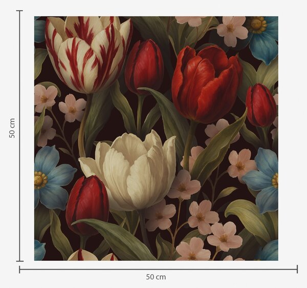 Tapety Jasne tulipany i niebieskie kwiaty na ciemnym tle, Tapety Z kwiatami, a00746 : Uwalls.pl