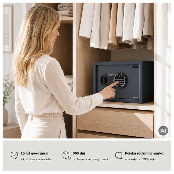 Mały sejf domowy, elektroniczny zamek na kod, na pieniądze i dokumenty, 350x250x250 mm: DORIAN