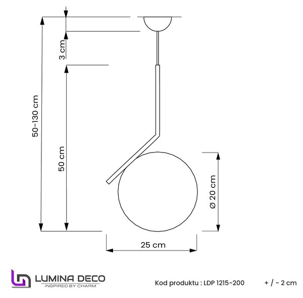LAMPA WISZĄCA NOWOCZESNA CZARNA BIAŁA KULA SORENTO 20 LUMINA DECO
