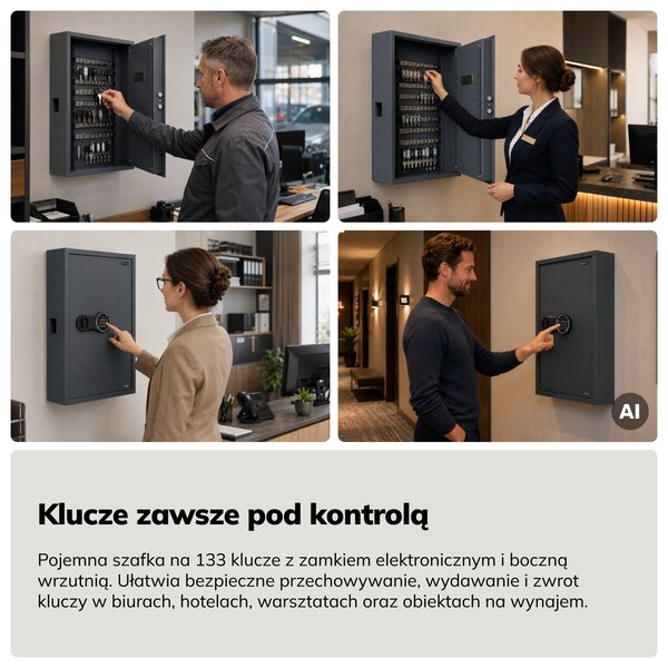 Szafka na klucze elektroniczna z wrzutnią i zamkiem na kod, na 133 klucze, 430x665x130 mm: BRUCE