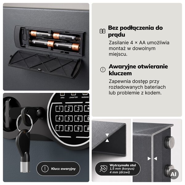 Szafka na klucze elektroniczna z wrzutnią i zamkiem na kod, na 133 klucze, 430x665x130 mm: BRUCE