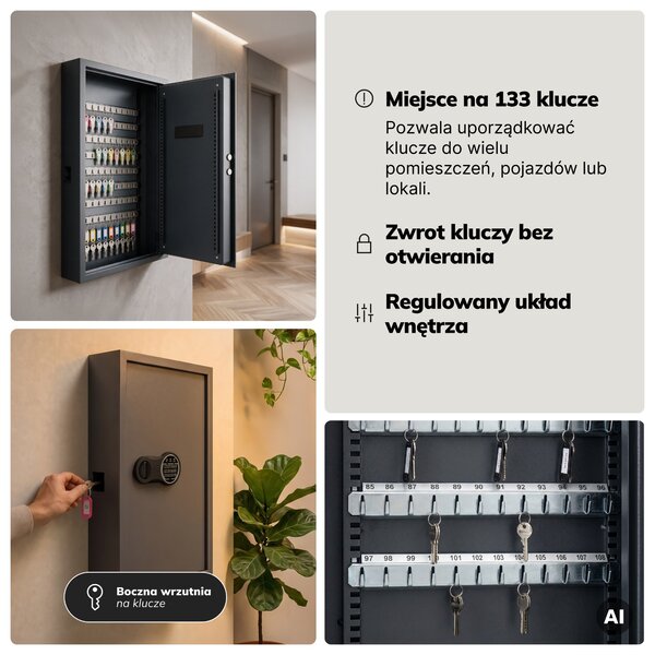 Szafka na klucze elektroniczna z wrzutnią i zamkiem na kod, na 133 klucze, 430x665x130 mm: BRUCE