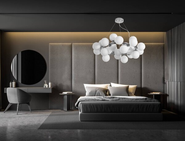 LAMPA WISZĄCA NOWOCZESNA CHROMOWANA BIAŁE KULE MARSIADA 25