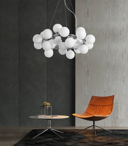 LAMPA WISZĄCA NOWOCZESNA CHROMOWANA BIAŁE KULE MARSIADA 25