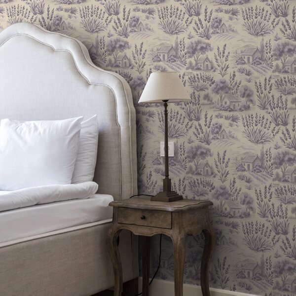 Tapety Pola lawendy i domy w pastelowych kolorach, Tapety w stylu francuskim, a00765 : Uwalls.pl