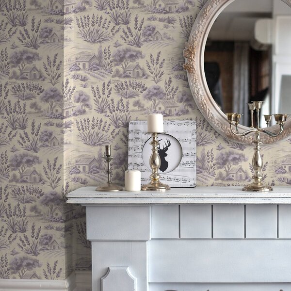Tapety Pola lawendy i domy w pastelowych kolorach, Tapety w stylu francuskim, a00765 : Uwalls.pl