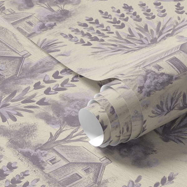Tapety Pola lawendy i domy w pastelowych kolorach, Tapety w stylu francuskim, a00765 : Uwalls.pl