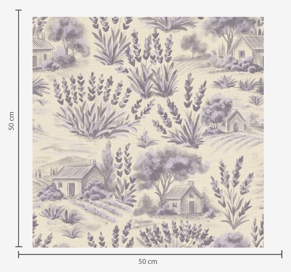 Tapety Pola lawendy i domy w pastelowych kolorach, Tapety w stylu francuskim, a00765 : Uwalls.pl
