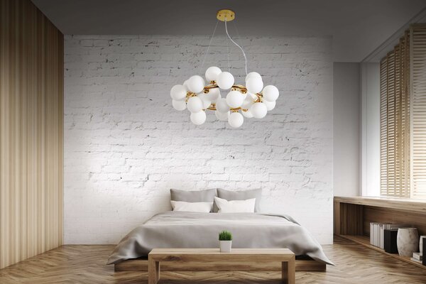 LAMPA WISZĄCA NOWOCZESNA ZŁOTA BIAŁE KULE MARSIADA 25 LUMINA DECO