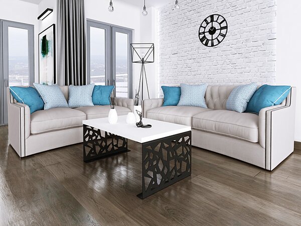 Stolik kawowy z metalowym stelażem czarny + biały W7-F44