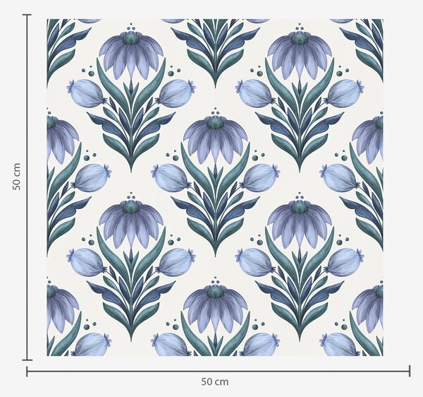 Tapety Symetryczny ornament kwiatowy w odcieniach niebieskiego i białego, Tapety Z kwiatami, a00812v2 : Uwalls.pl