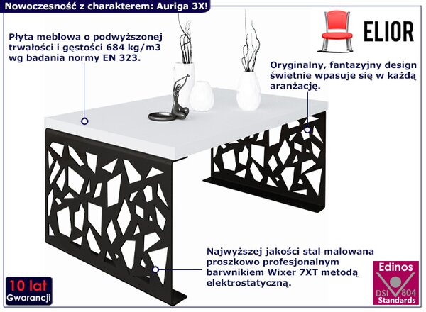 Stolik kawowy z metalowym stelażem czarny + biały W7-F44