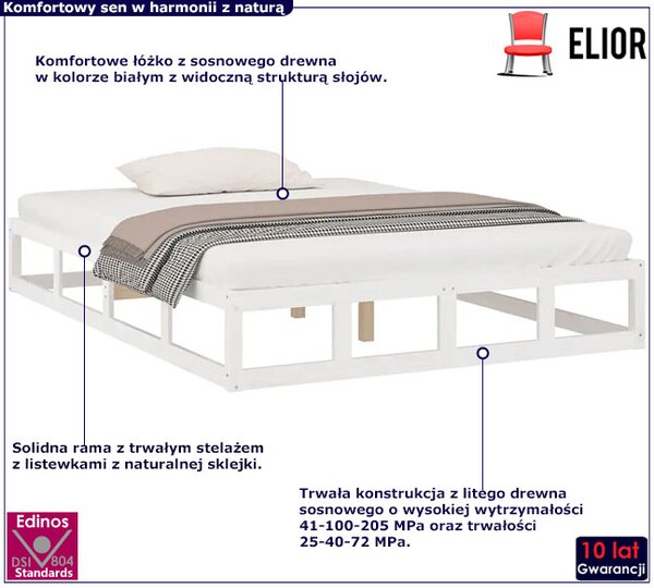 Białe łóżko z litego drewna 120x200 - Kaori 4X