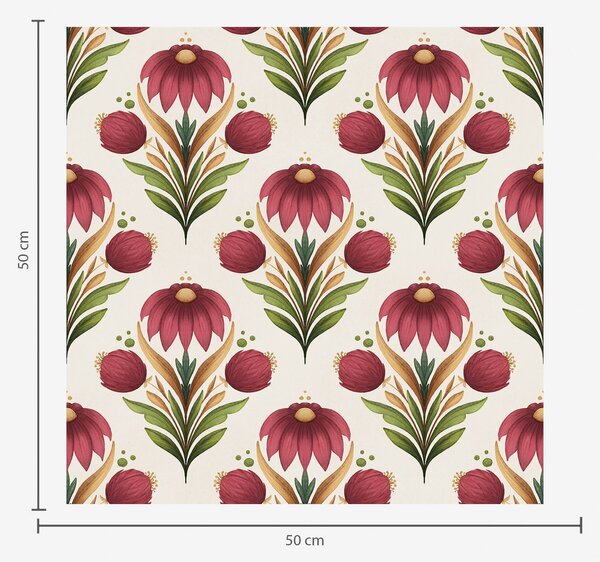 Tapety Symetryczny ornament kwiatowy w bogatej czerwono-zielonej kolorystyce, Tapety Z kwiatami, a00812v4 : Uwalls.pl