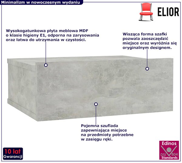 Szara wisząca szafka nocna w kolorze betonu A6-F08