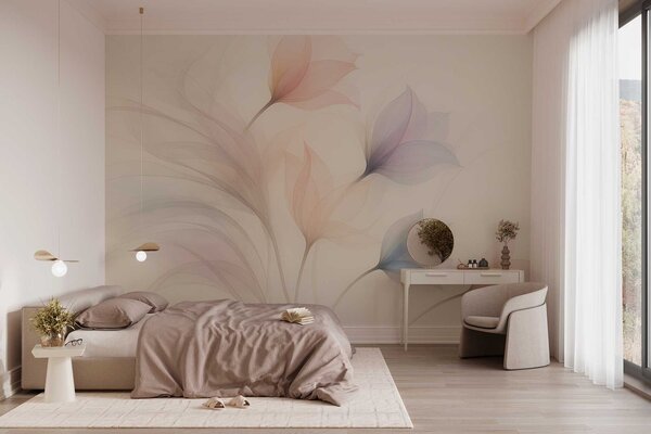 Fototapety delikatne półprzezroczyste tulipany na beżowym tle, Fototapety Abstrakcja, w04754 : Uwalls.pl