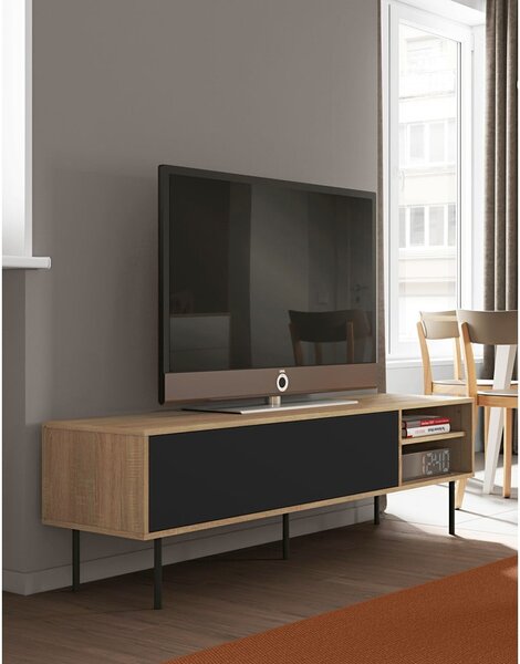 Czarna szafka pod TV w dekorze dębu 165x40 cm Ampère – TemaHome