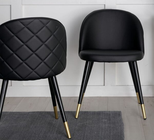 Venture Home Krzesła Velvet, 2 szt., imitacja skóry, czarno-mosiężne