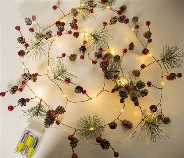 Xmas wreath - lampki świąteczne LED, 20 lampek 2m szyszki