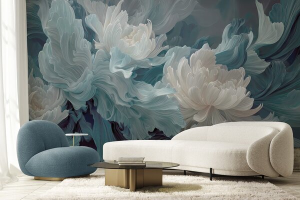 Fototapety Abstrakcyjne kwiaty w odcieniach niebieskiego i turkusowego, Fototapety Kwiaty, w09452 : Uwalls.pl