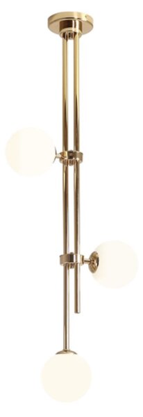 Rays C - nowoczesna lampa sufitowa - mosiądz, mleczne kule 113cm