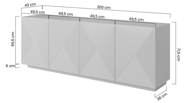 Komoda Asha 200 cm czterodrzwiowa - artisan / rivier stone mat