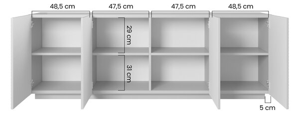 Komoda Asha 200 cm czterodrzwiowa - artisan / rivier stone mat