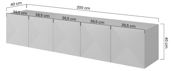 Szafka RTV Asha 200 cm wisząca z ryflowanym frontem - artisan / rivier stone mat
