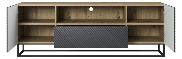 Szafka RTV Asha 167 cm z szufladą i metalowym stelażem - artisan / rivier stone mat