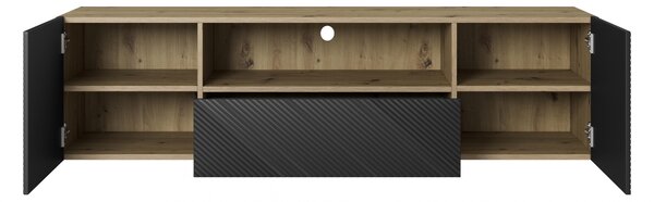 Szafka RTV Asha 167 cm wisząca z szufladą i wnęką - artisan / czarny mat