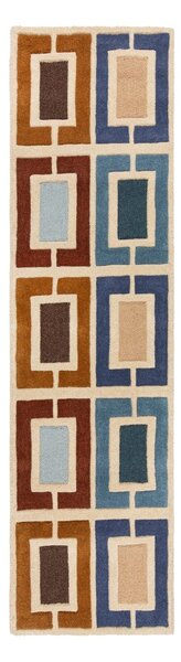 Niebiesko-pomarańczowy wełniany chodnik tkany ręcznie 60x230 cm Retro Blocks – Flair Rugs