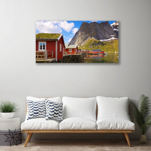 Obraz canvas na ścianę Osada nad Górskim Jeziorem