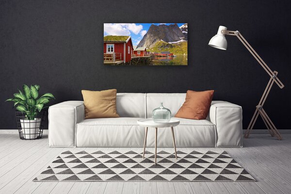 Obraz canvas na ścianę Osada nad Górskim Jeziorem