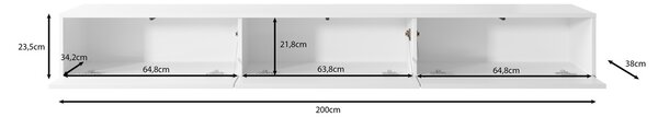 Wisząca szafka RTV Nero 200 cm, kolor biały mat