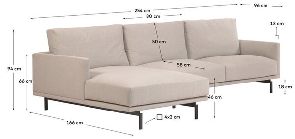 Beżowy narożnik Kave Home Galene, prawy róg, 254 cm