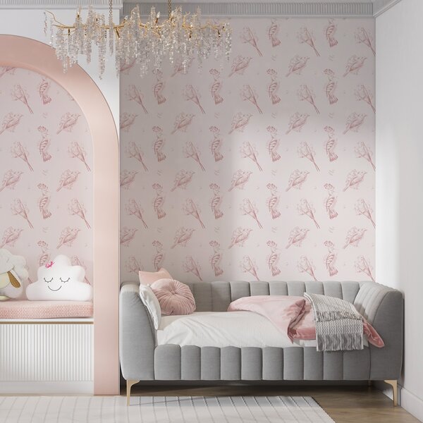 Tapety Ptasie toile: szkice ptaków, delikatne różowe tło, Tapety Zwierzęta, Tapety Ptaki, a00656 : Uwalls.pl