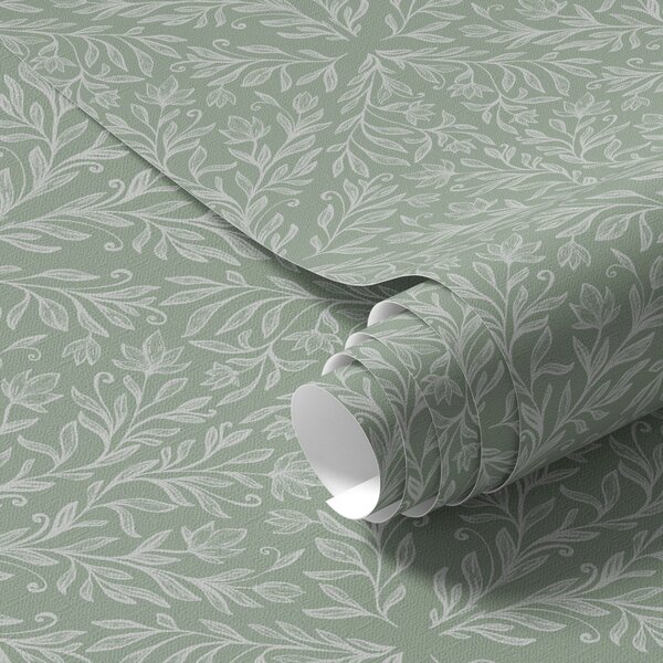 Tapety Botaniczny adamaszek na miętowo-oliwkowym tle, Tapety Z kwiatami, a00815 : Uwalls.pl