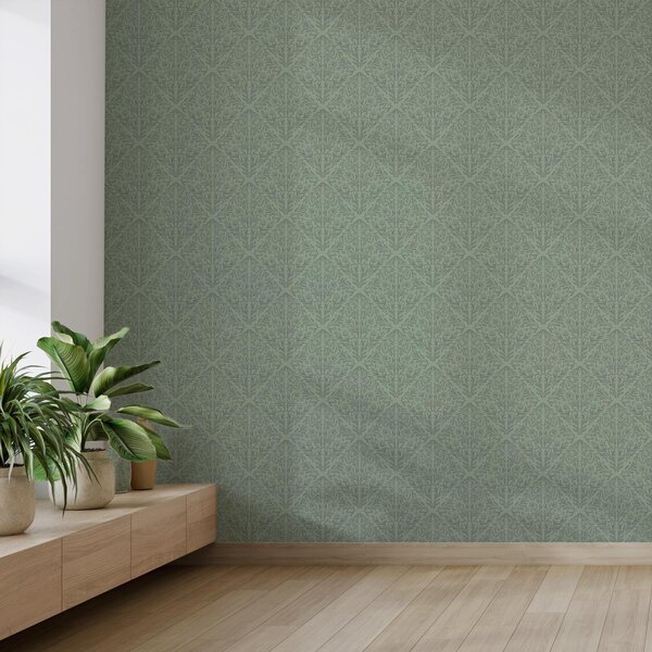 Tapety Delikatny botaniczny adamaszek w stonowanej zieleni, Tapety Z kwiatami, a00815v1 : Uwalls.pl