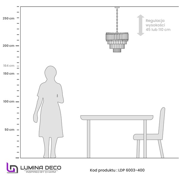LAMPA WISZĄCA ŻYRANDOL KRYSZTAŁOWY CZARNO-ZŁOTY MAZINI D40