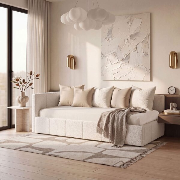 MebleMWM Łóżko tapicerowane z pojemnikiem 5084G-L | 90x200 | Boucle | Biały #6