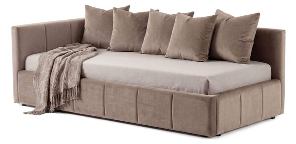 MebleMWM Łóżko tapicerowane z pojemnikiem 5084G-L | 90x200 | Welur | Ciemny beż #10
